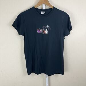 Halloween Embroidered Tee Womens M Medium Black Spooky Trick Or Treat